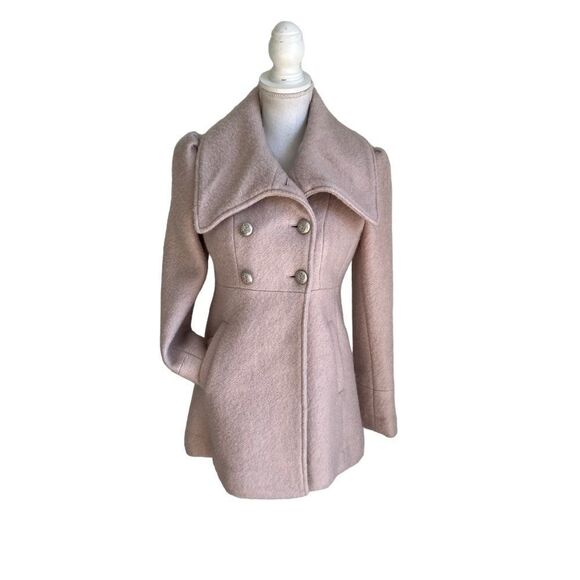 Vintage Guess Back Bow Pale Pink Wool Blend Pea Coat - Picture 1 of 12